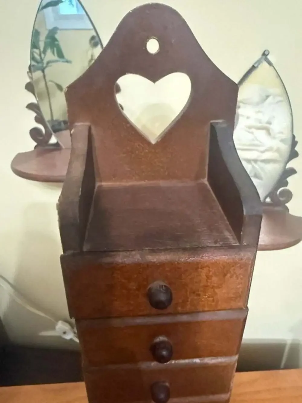 Vintage Vertical 6-Drawer Wooden Apothecary Cabinet with Heart Cutout